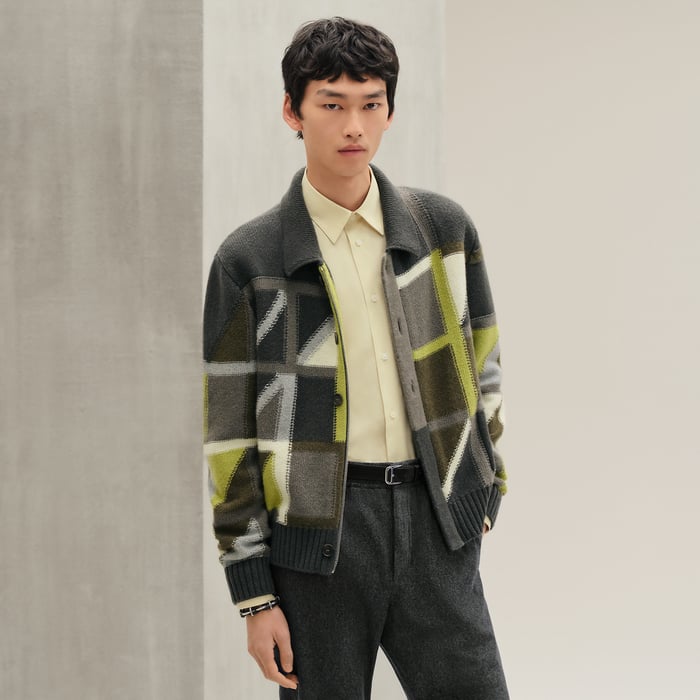 Vert Chrome Cashmere "Geometrie Variable" Knit Cardigan Shirt