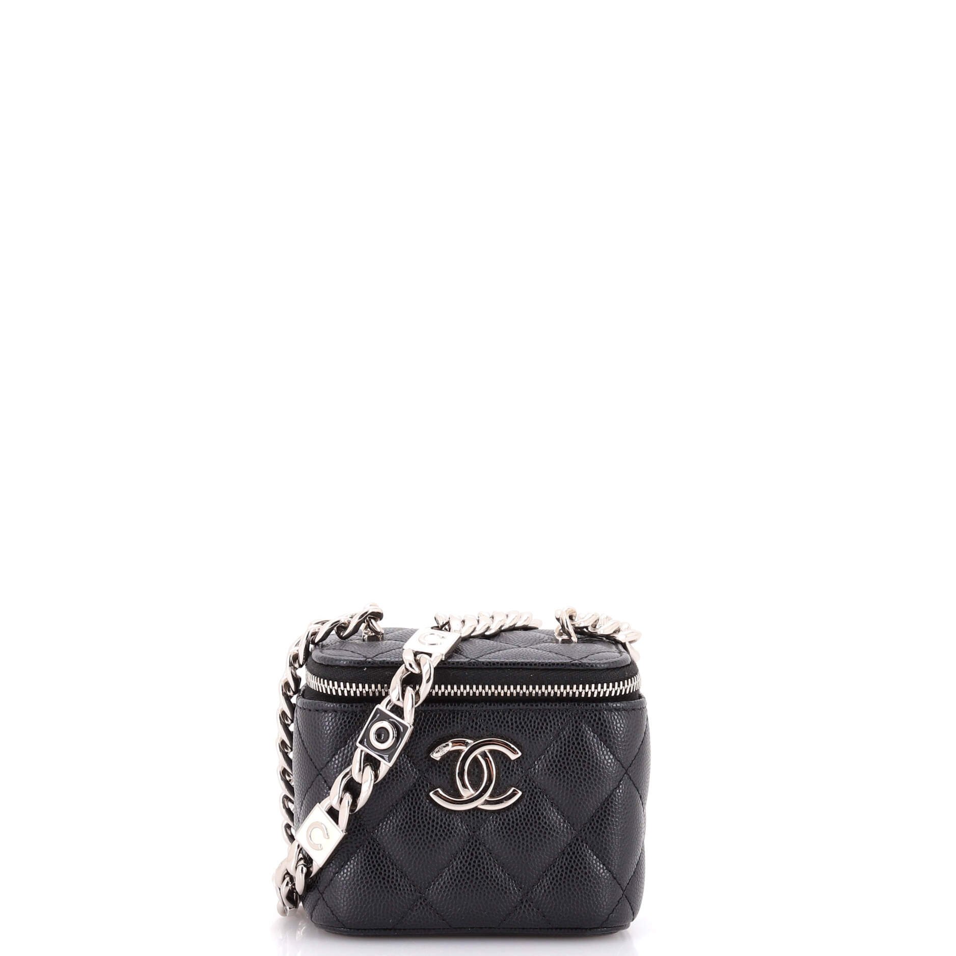 Coco Enamel Strap Vanity Case with Chain Quilted Caviar Mini