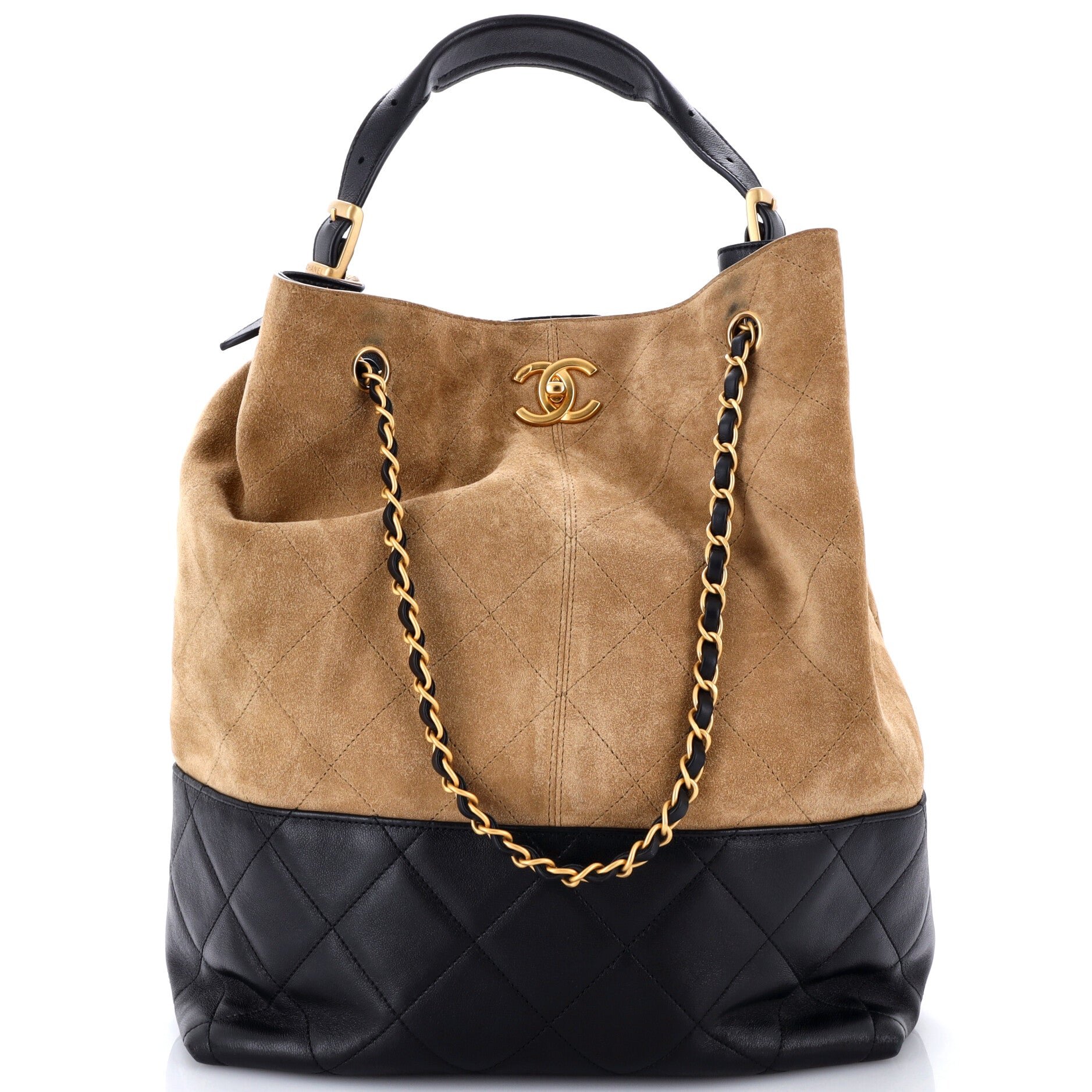 Coco Base Shopping Bag Quilted Suede and Lambskin Small
