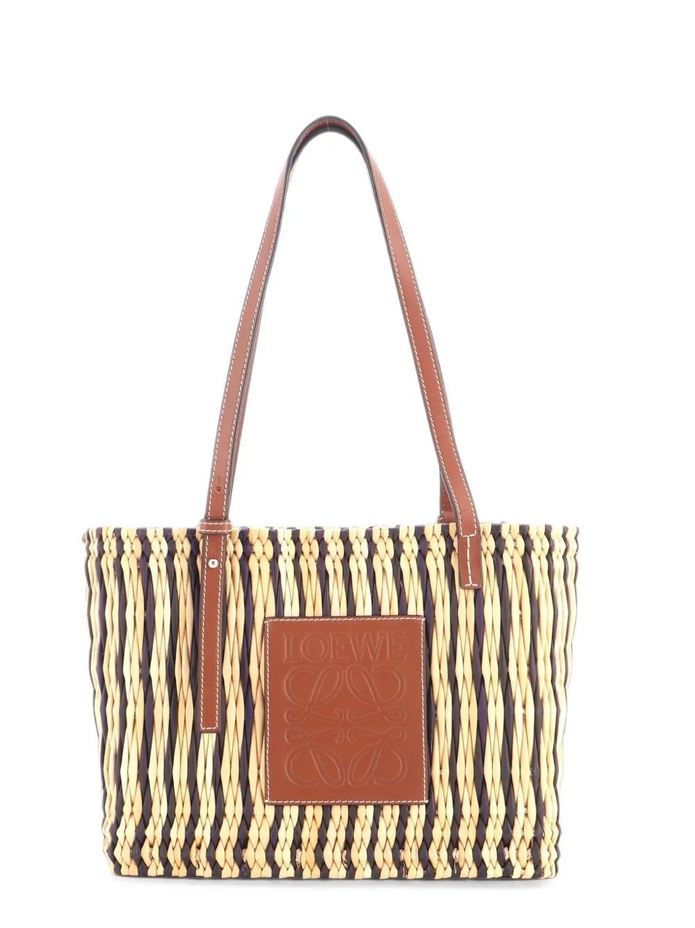 Paula's Ibiza Square Basket Woven Reed with Leather Small tote bag