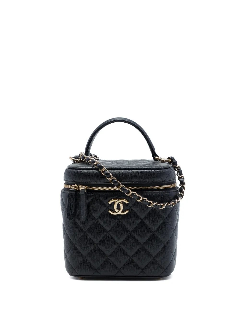 2021-2026 CC Quilted Caviar Top Handle Vanity Case with Chain satchel