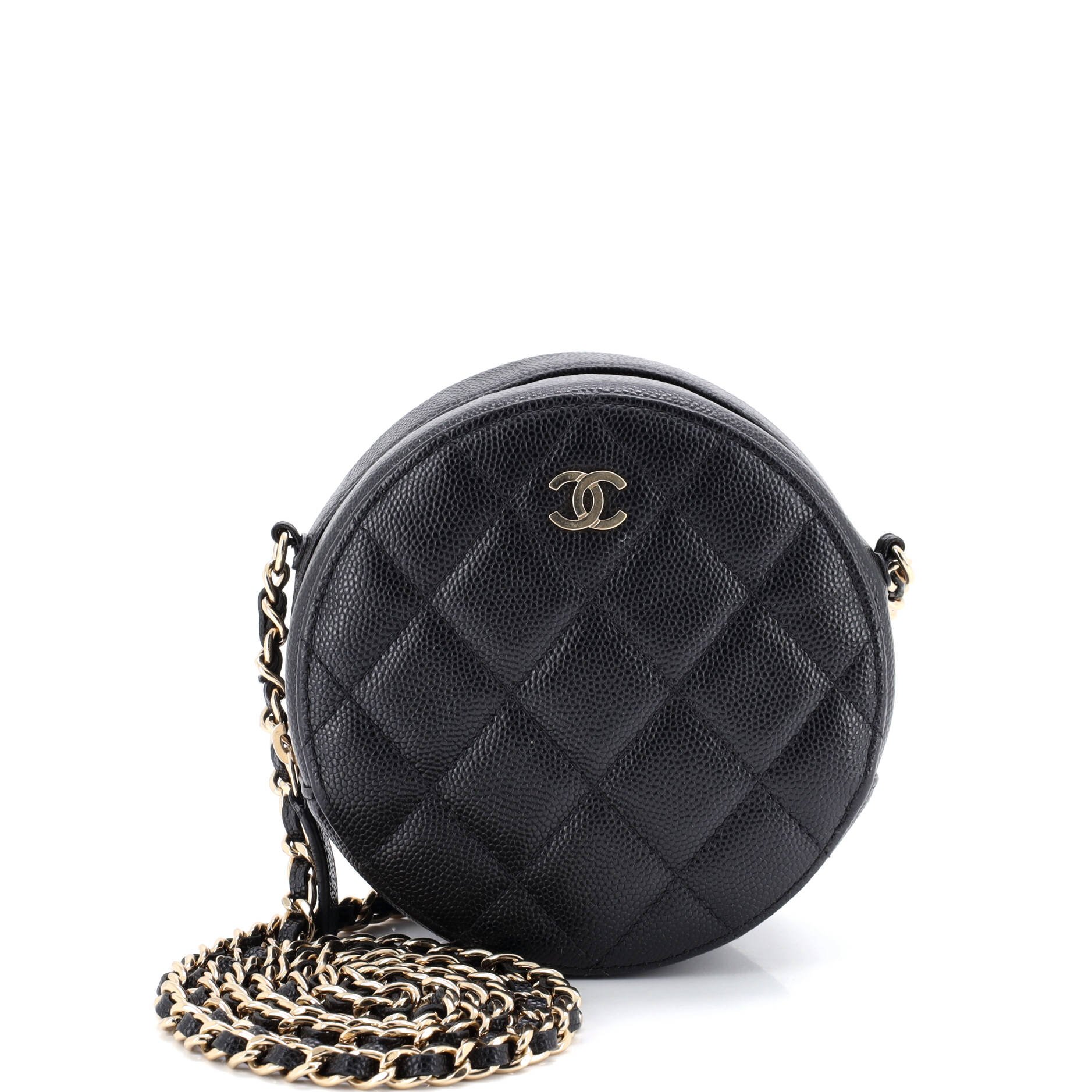 Chanel Round Clutch with Chain Quilted Caviar Mini