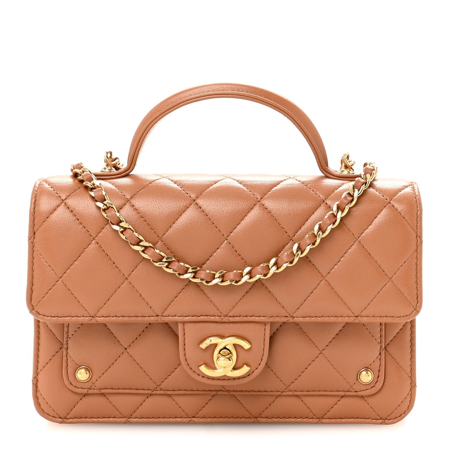 Chanel Lambskin Quilted Preppy Satchel Wallet On Chain WOC Brown