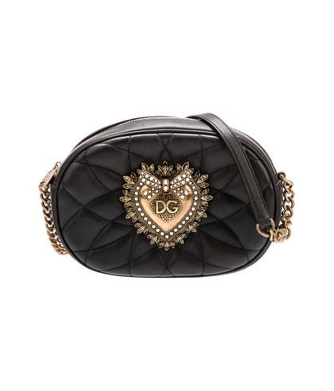 Dolce & Gabbana Gabbana Faux Pearl Black Matelasse Leather Devotion Camera Crossbody Bag Small