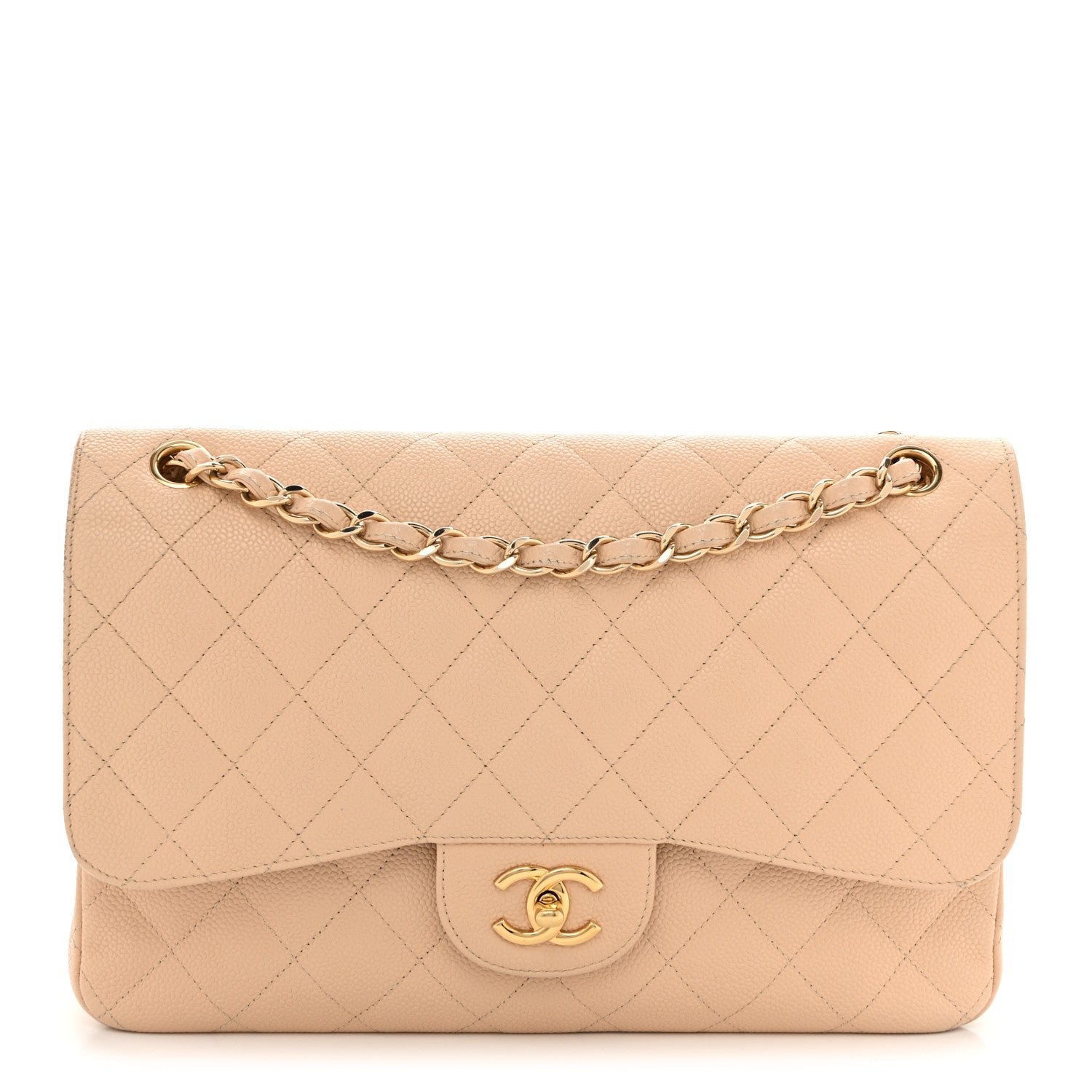 Chanel Caviar Quilted Jumbo Double Flap Beige Clair
