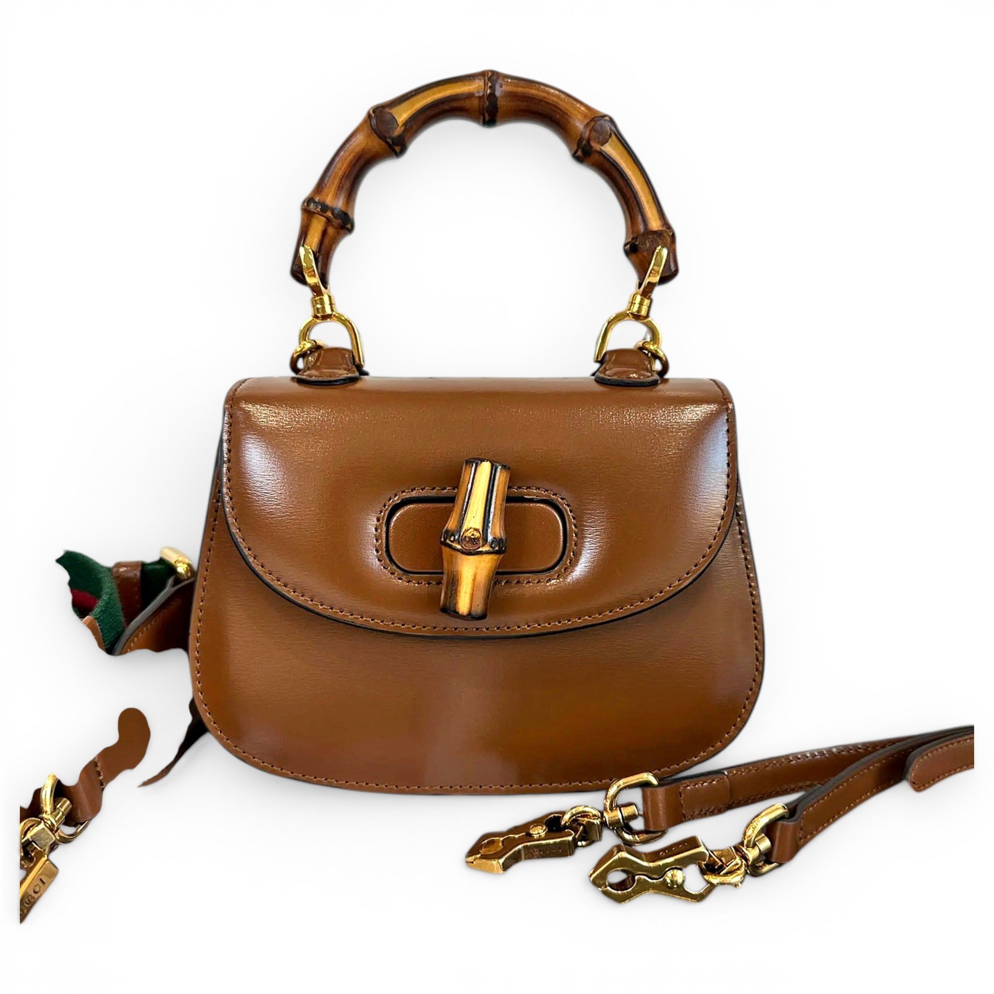 Convertible Bamboo Top Handle leather crossbody bag