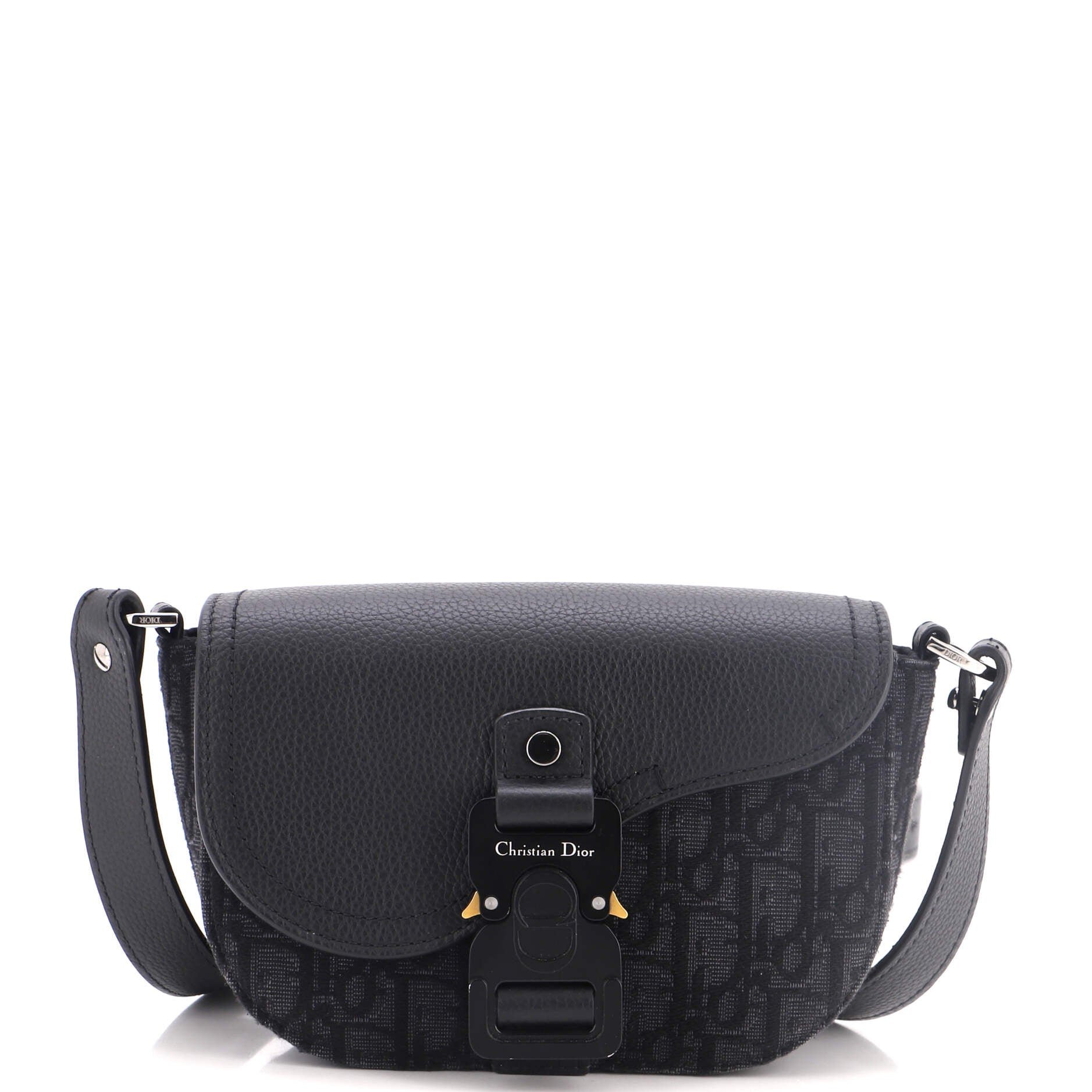 Saddle Buckle Flap Messenger Bag Oblique Canvas and Leather Mini