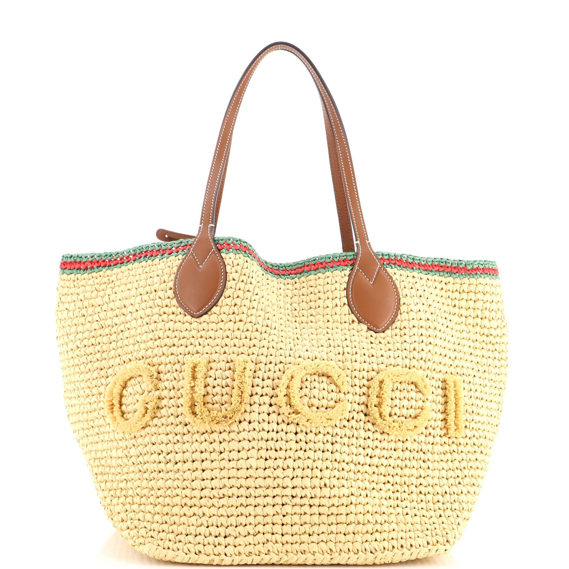 Logo Open Tote Woven Raffia Medium