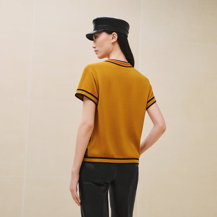 Jaune Gingembre "Lettres Equestres" Short-sleeve Twillaine Sweater