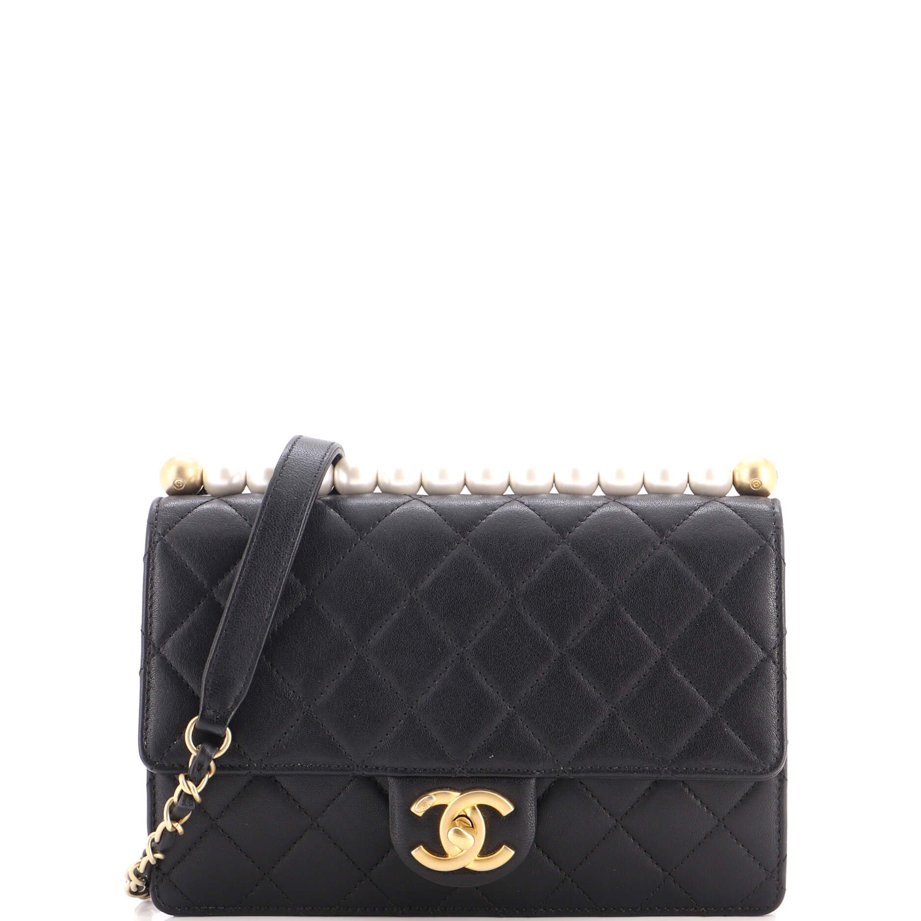 Chic Pearls Flap Bag Quilted Lambskin Small