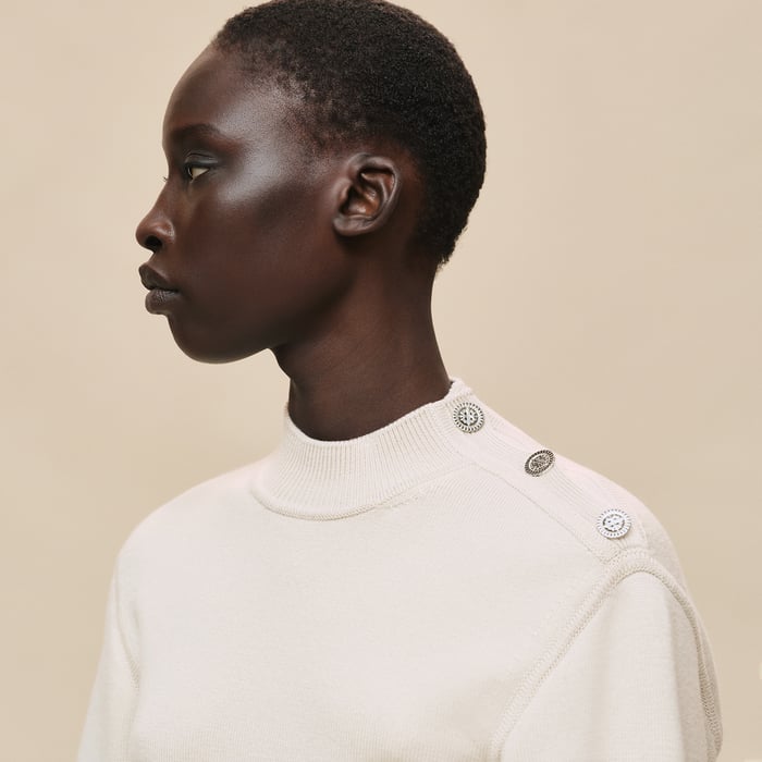 Beige Sable Buttoned Sweater With "Ferronnerie" Details
