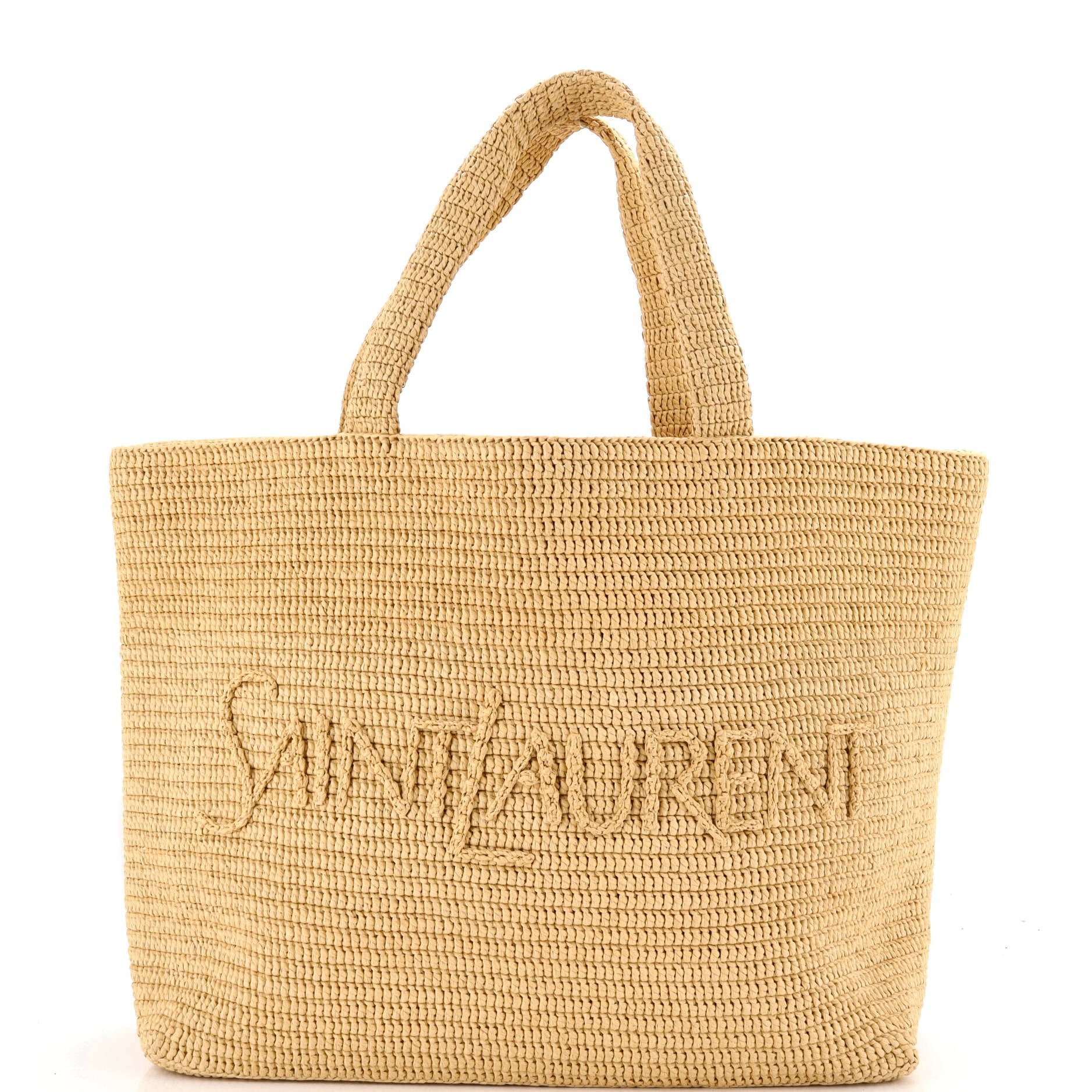 Logo Supple Tote Embroidered Raffia