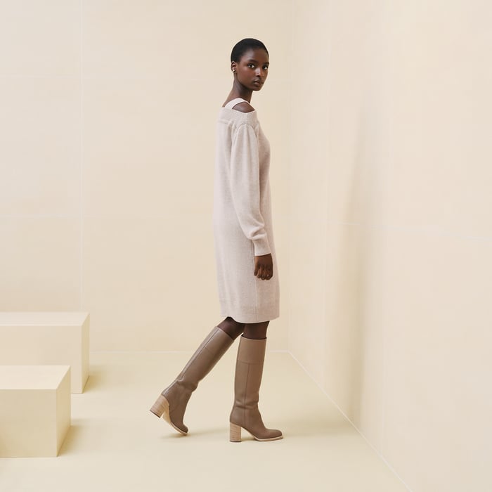 Beige Naturel Asymmetric Cashmere Dress