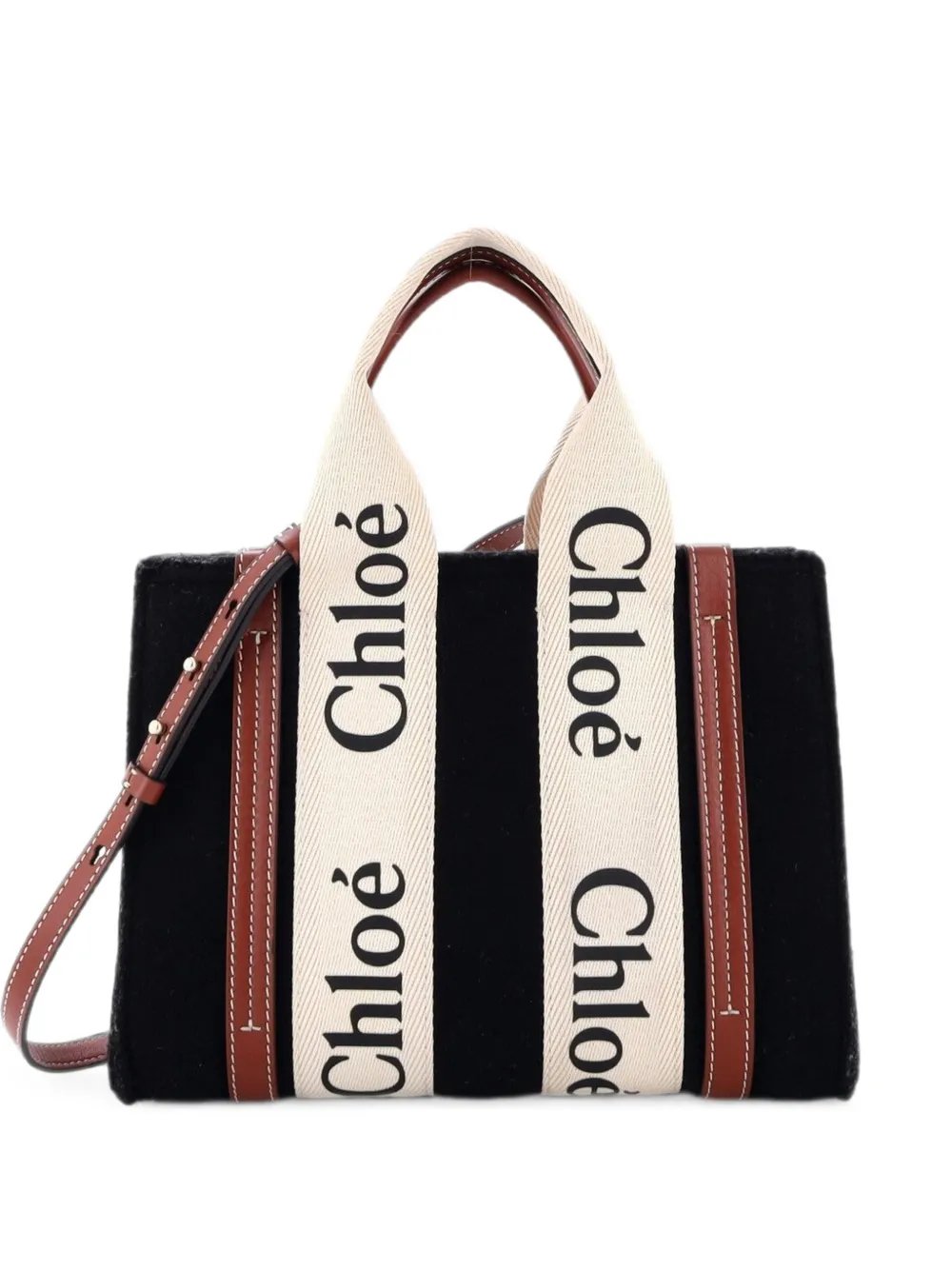 Chloe Woody Recycled Felt with Leather and Canvas Small tote bag