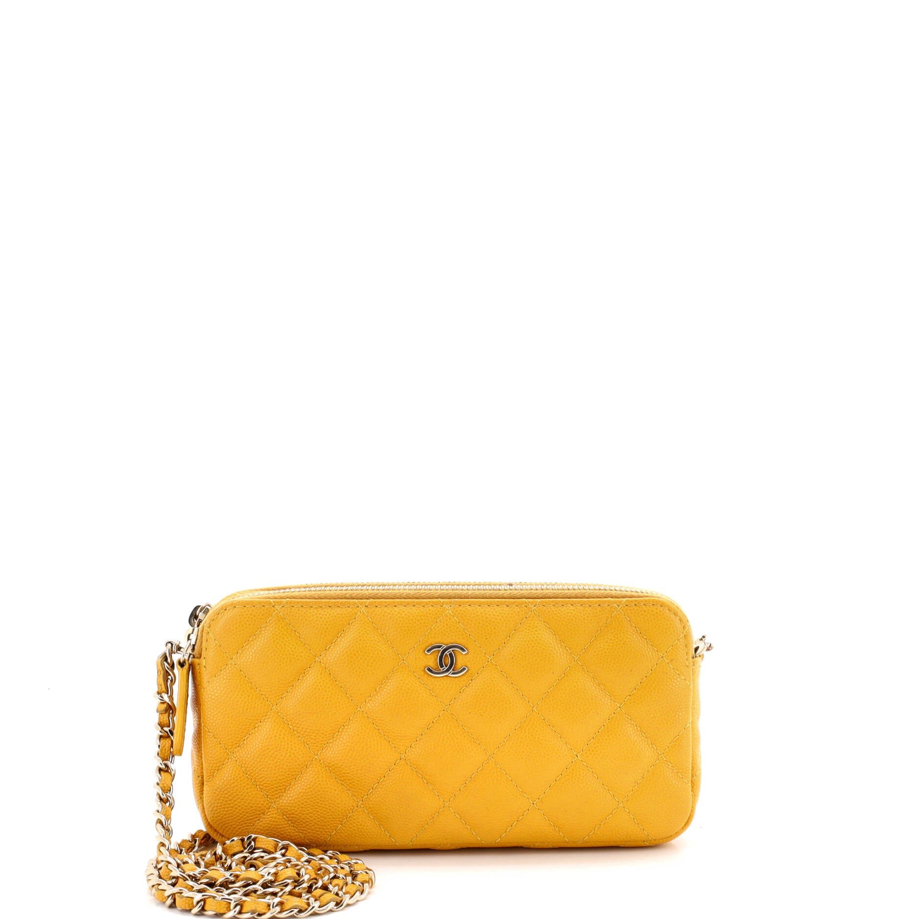 Double Zip Clutch with Chain Quilted Caviar