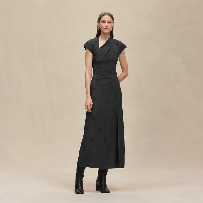 Gris Charbon Embroidered Slanted Dress