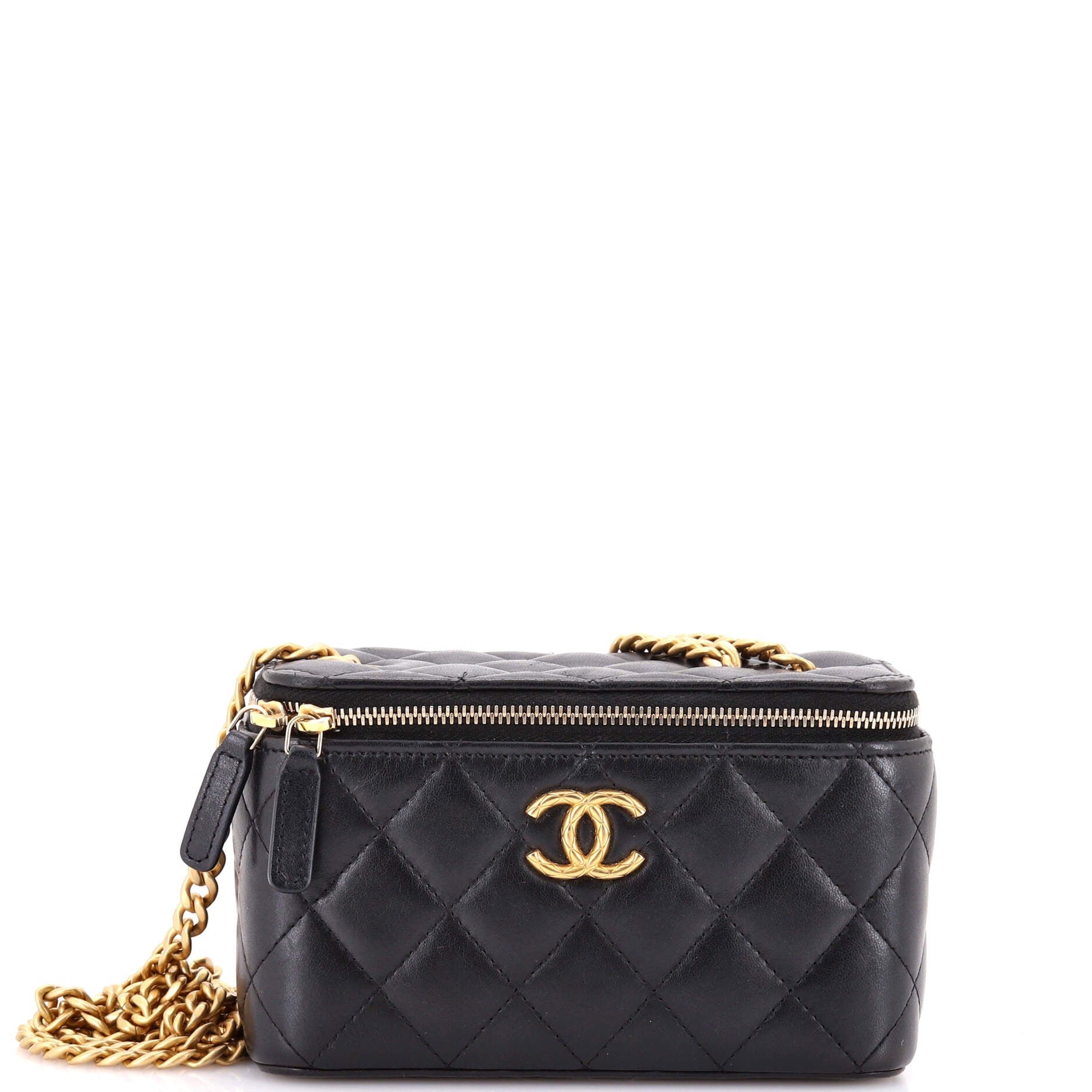 All Slide Long Vanity Case with Chain Quilted Lambskin Small
