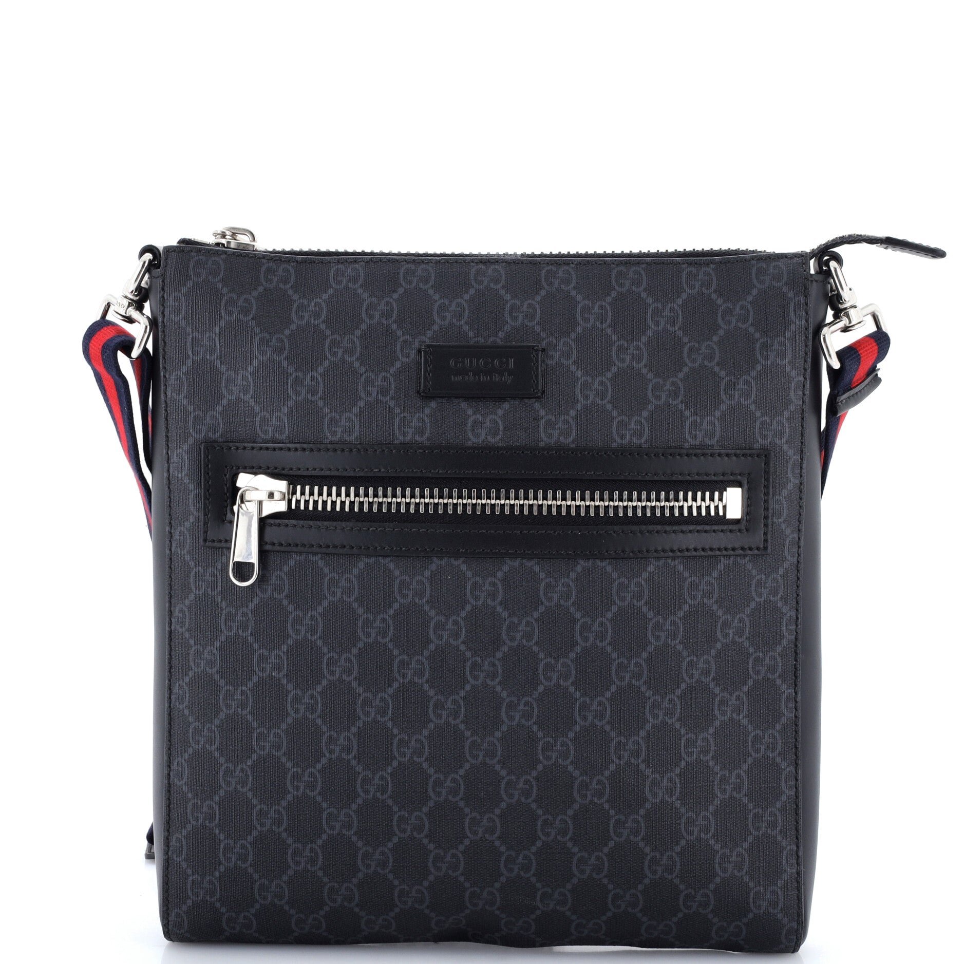 Web Strap Front Zip Messenger Bag GG Coated Canvas Medium