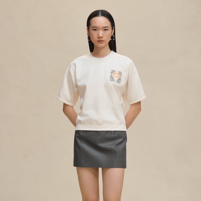 Blanc Cassé "Della Cavalleria" Embroidered Short-sleeve Sweatshirt