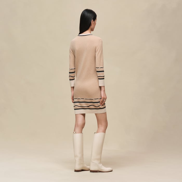 Beige Cajou "Ex-libris" 3/4-sleeve Dress