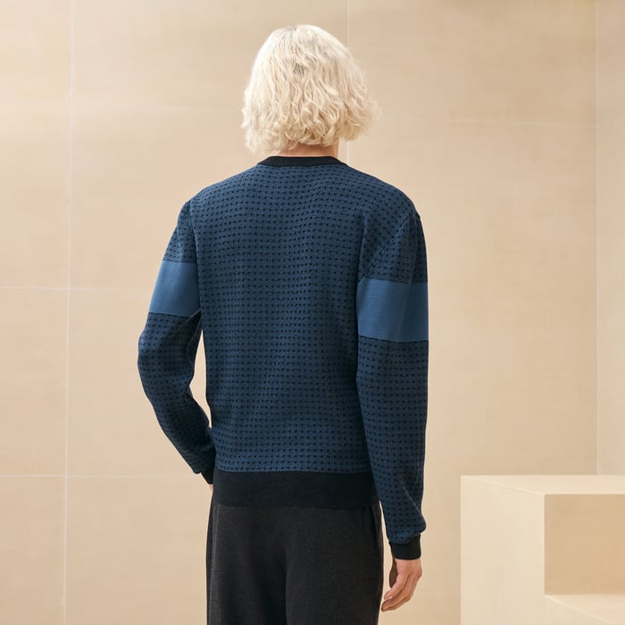 Bleu Turquin "Jacquard Maillons Mosaique" Crewneck Sweater