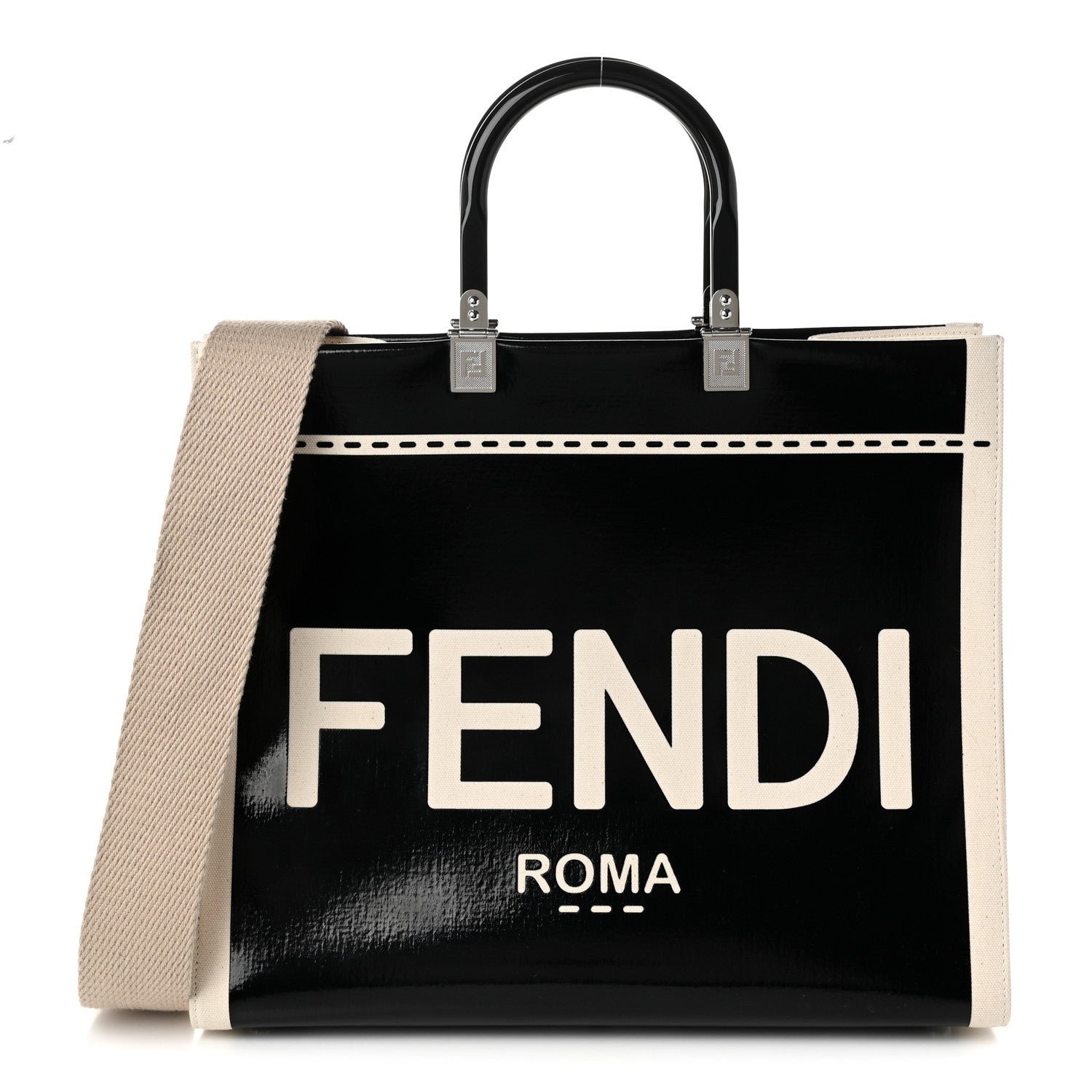 Fendi Patent Plexiglass Medium Fendi Sunshine Shopper Tote Black Ice White