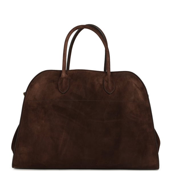The Row Soft Margaux 15 Bag Mocha Suede Gold Hardware