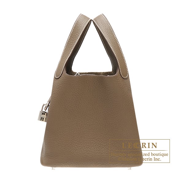 Hermes Picotin Lock bag 18/PM Etoupe grey Clemence leather Silver hardware