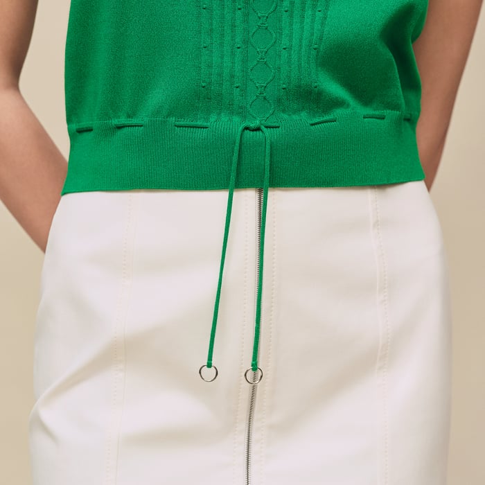 Vert Jungle Short-sleeve Sweater With Ruffled Details