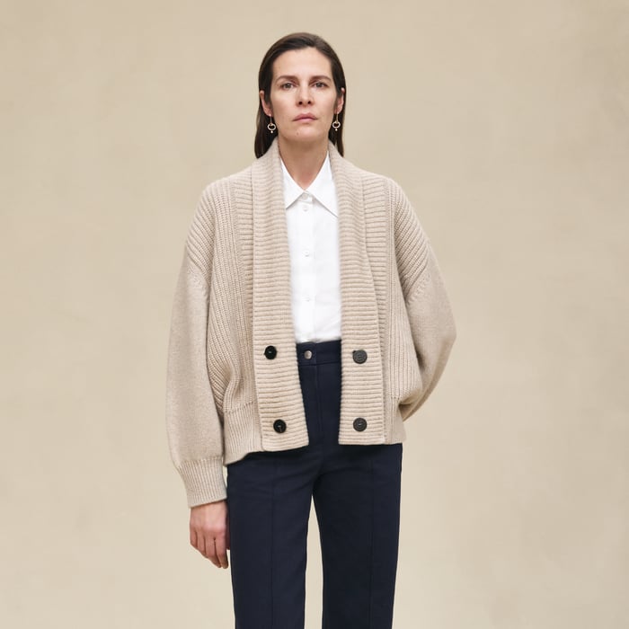Beige Naturel Cashmere Buttoned Jacket