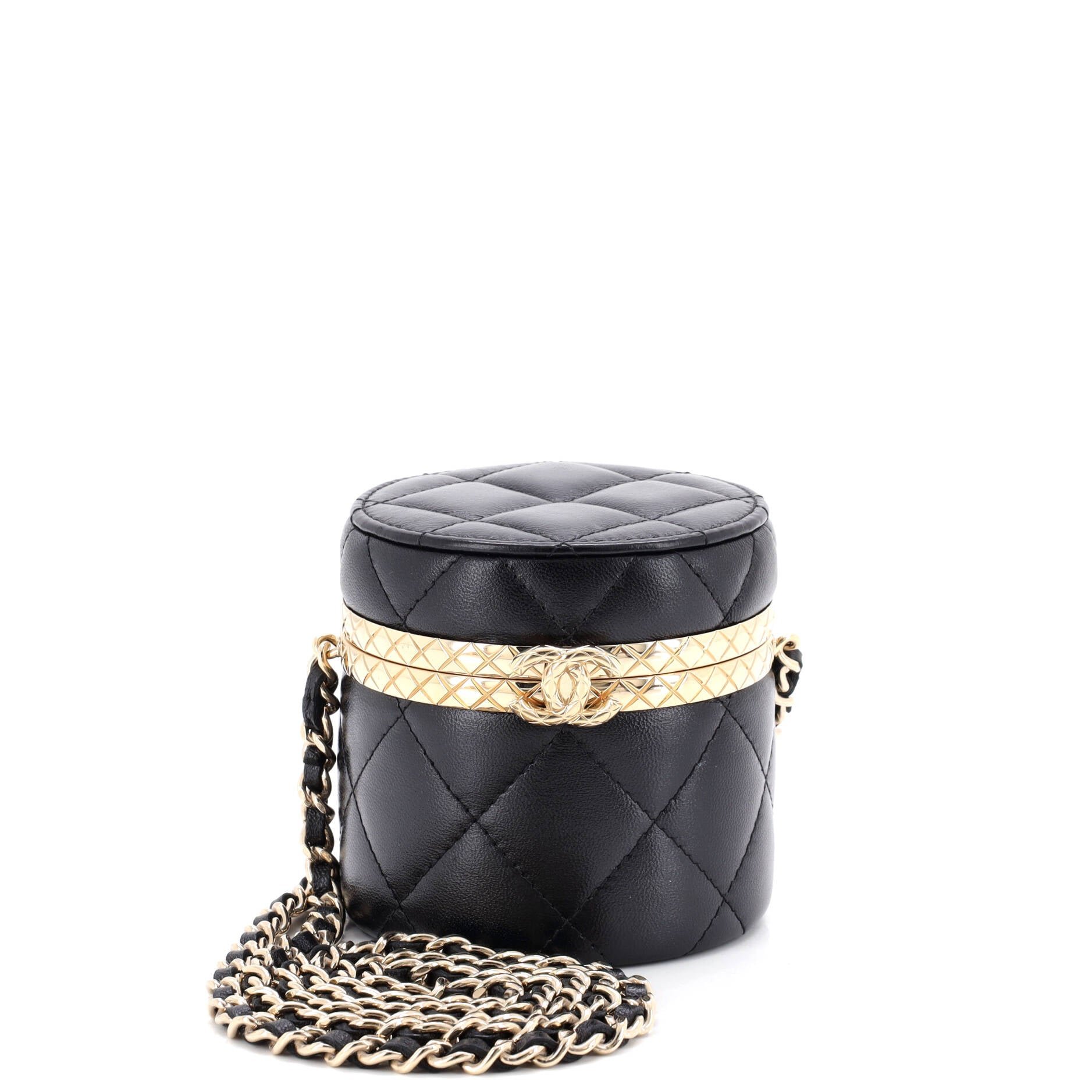 Lock Frame Round Vanity Case with Chain Quilted Lambskin Mini