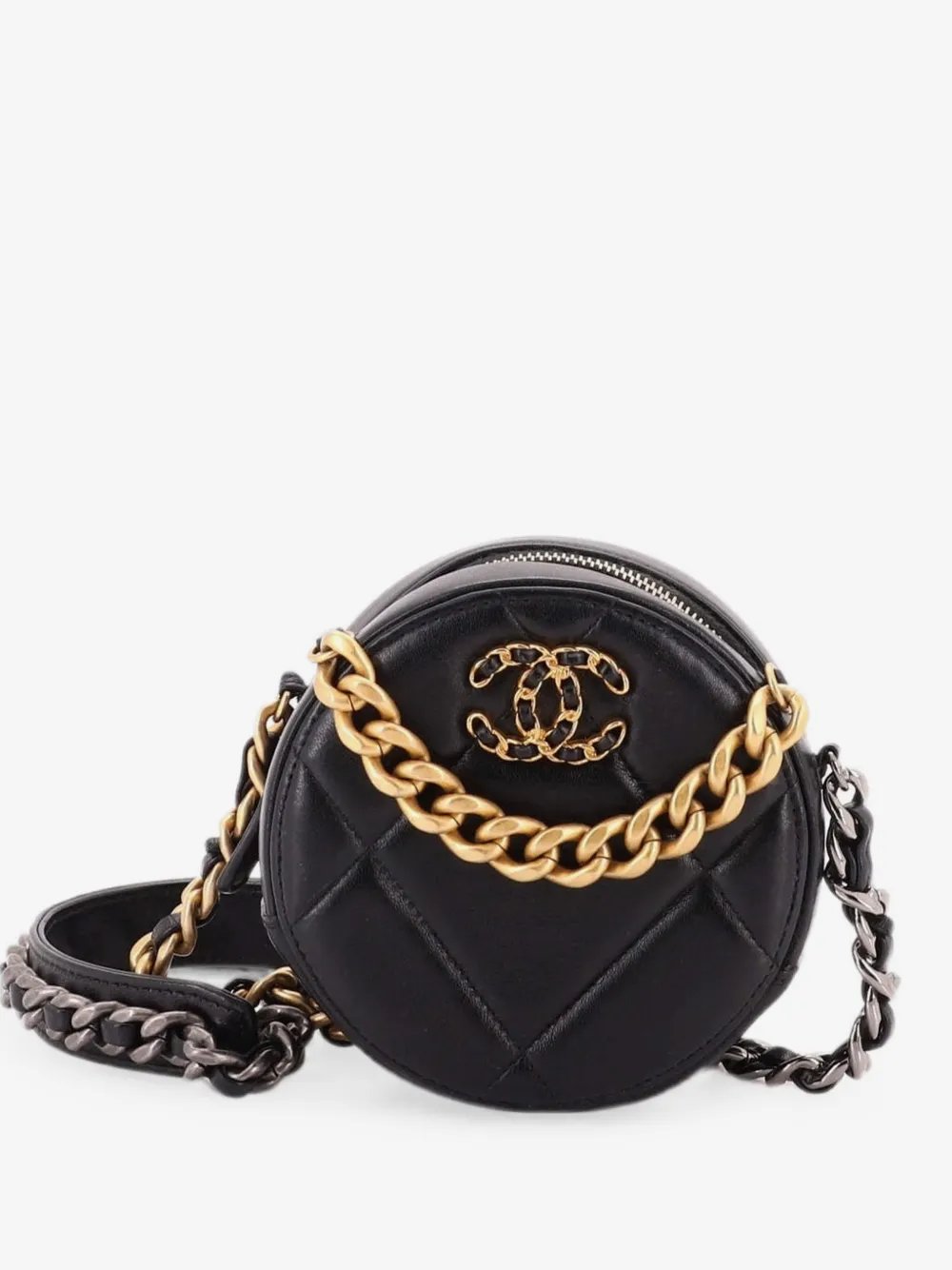 19 Round with Chain Quilted Leather clutch bag