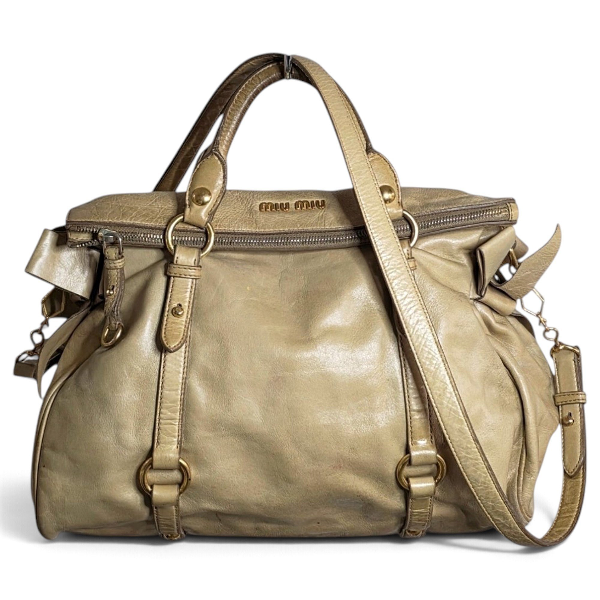 Bow bag leather handbag