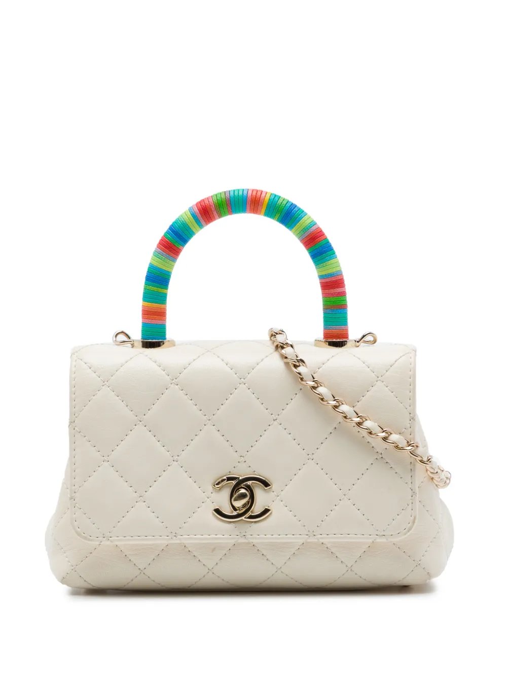 2021 Extra Mini Quilted Goatskin Rainbow Top Handle Flap satchel