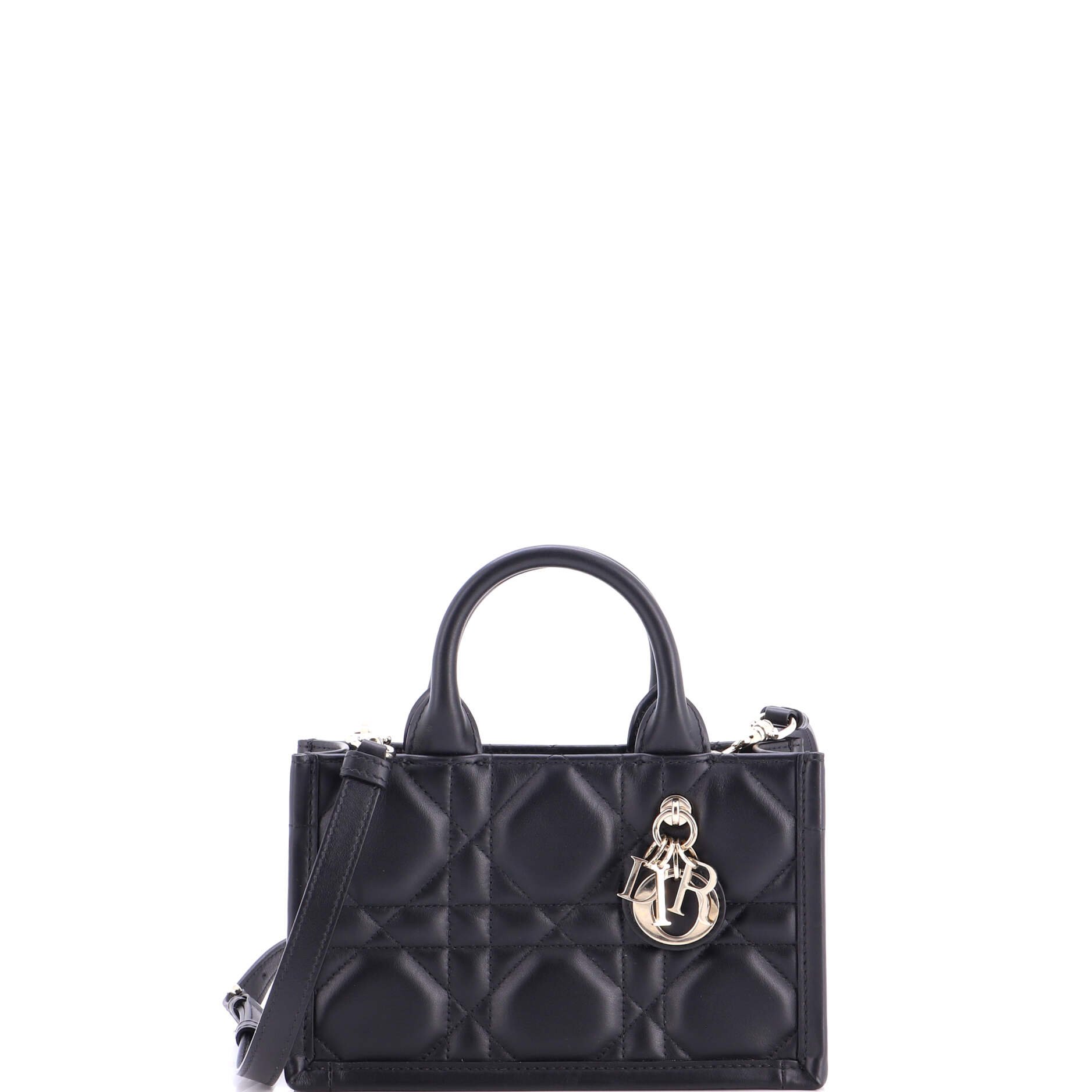 Book Tote with Strap Macrocannage Quilt Calfskin Mini