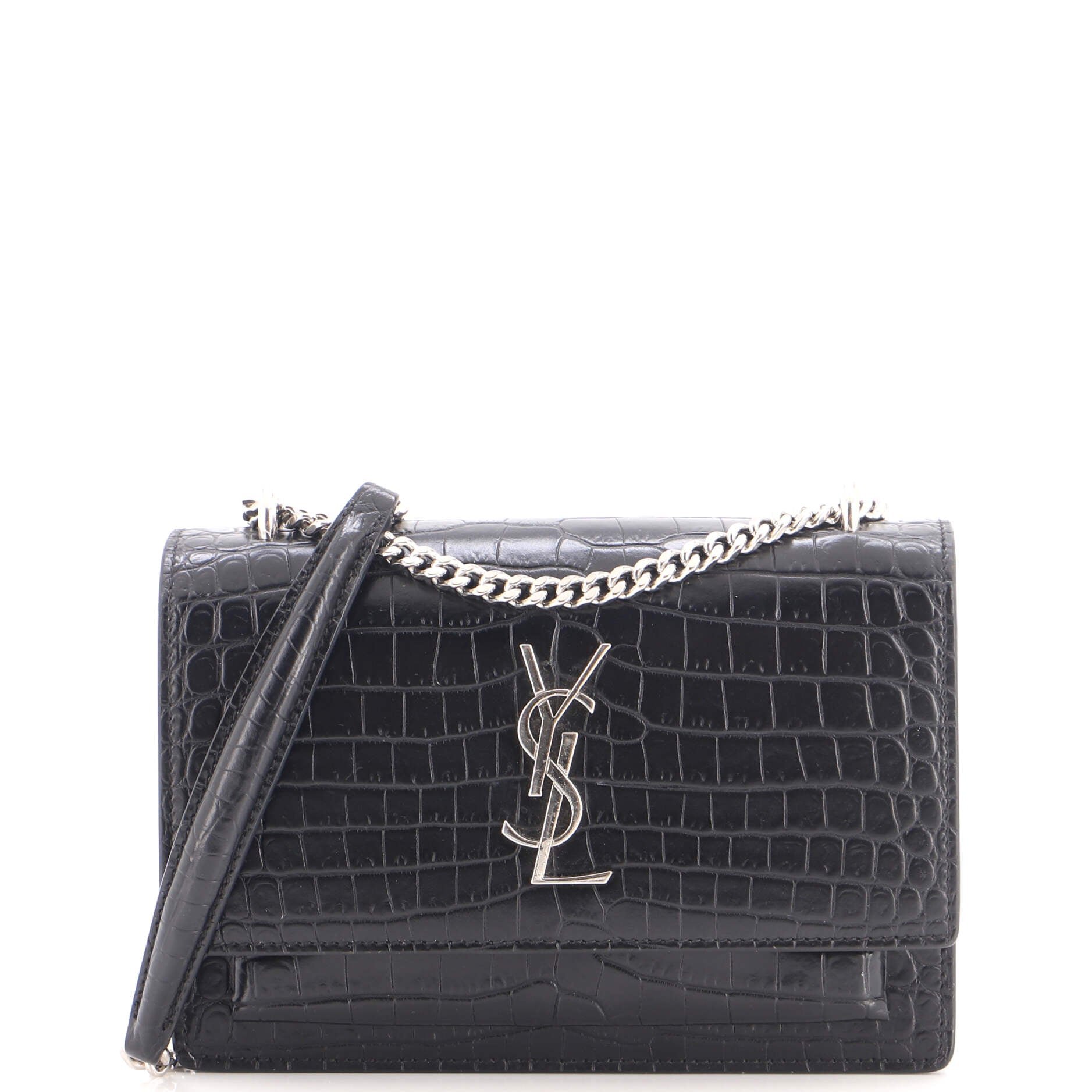 Sunset Chain Wallet Crocodile Embossed Leather