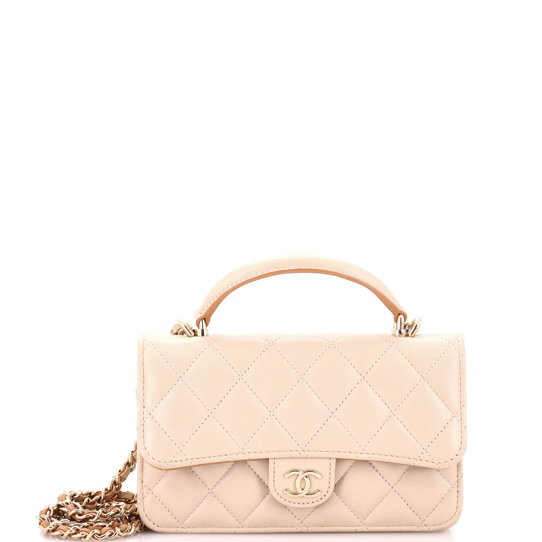 Classic Top Handle Flap Phone Holder with Chain Quilted Lambskin