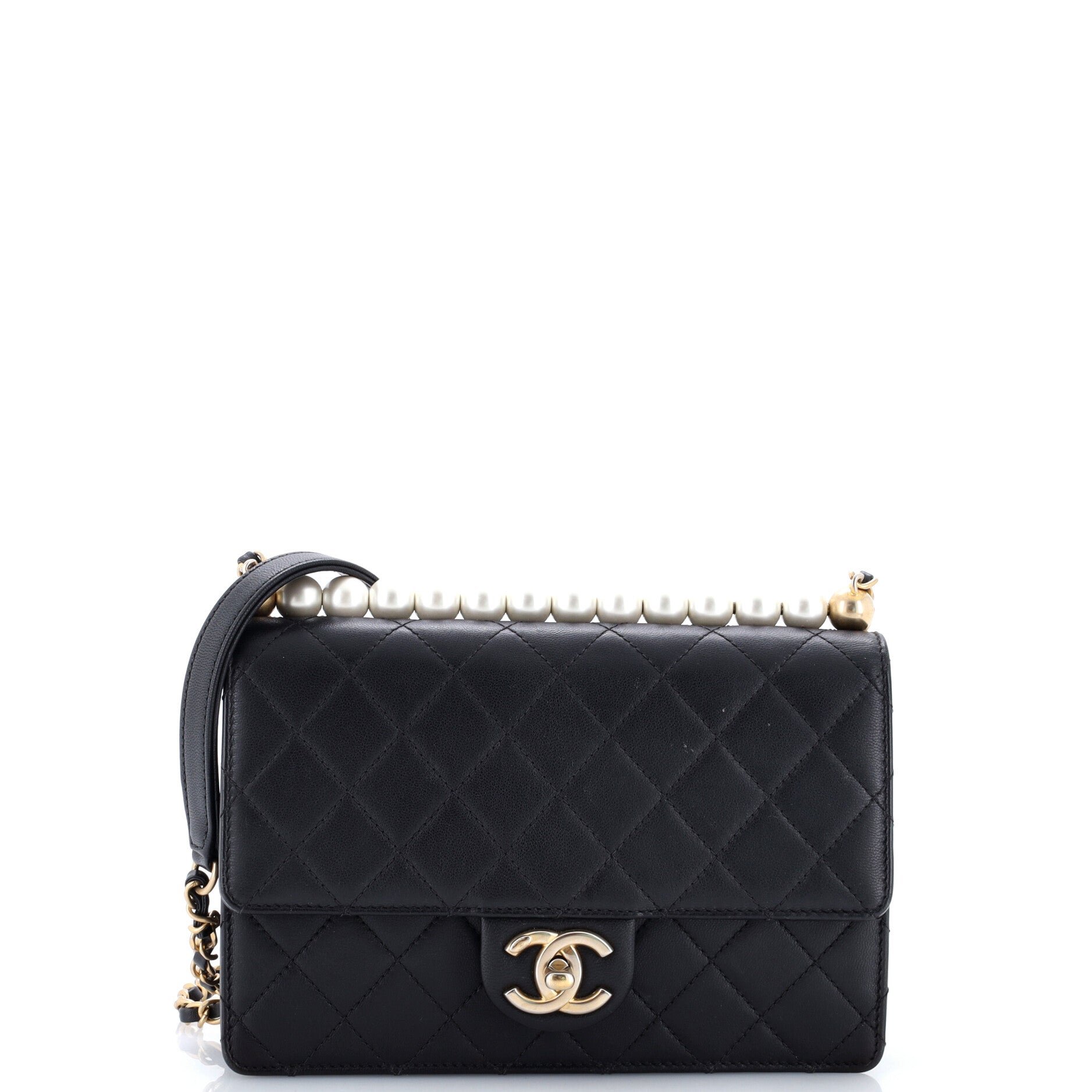Chic Pearls Flap Bag Quilted Lambskin Small