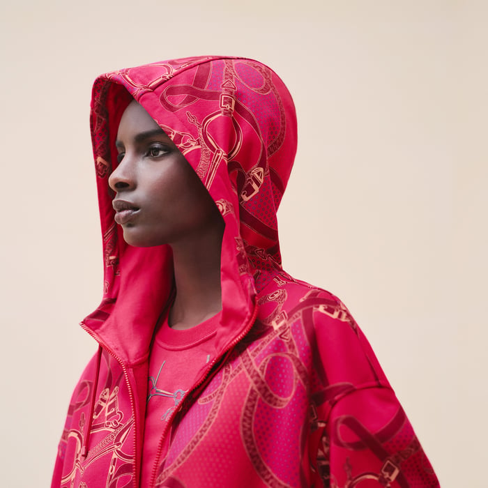 Rose Canneberge "Eperon d'Or Bandana" Oversized Zipped Hooded Jacket