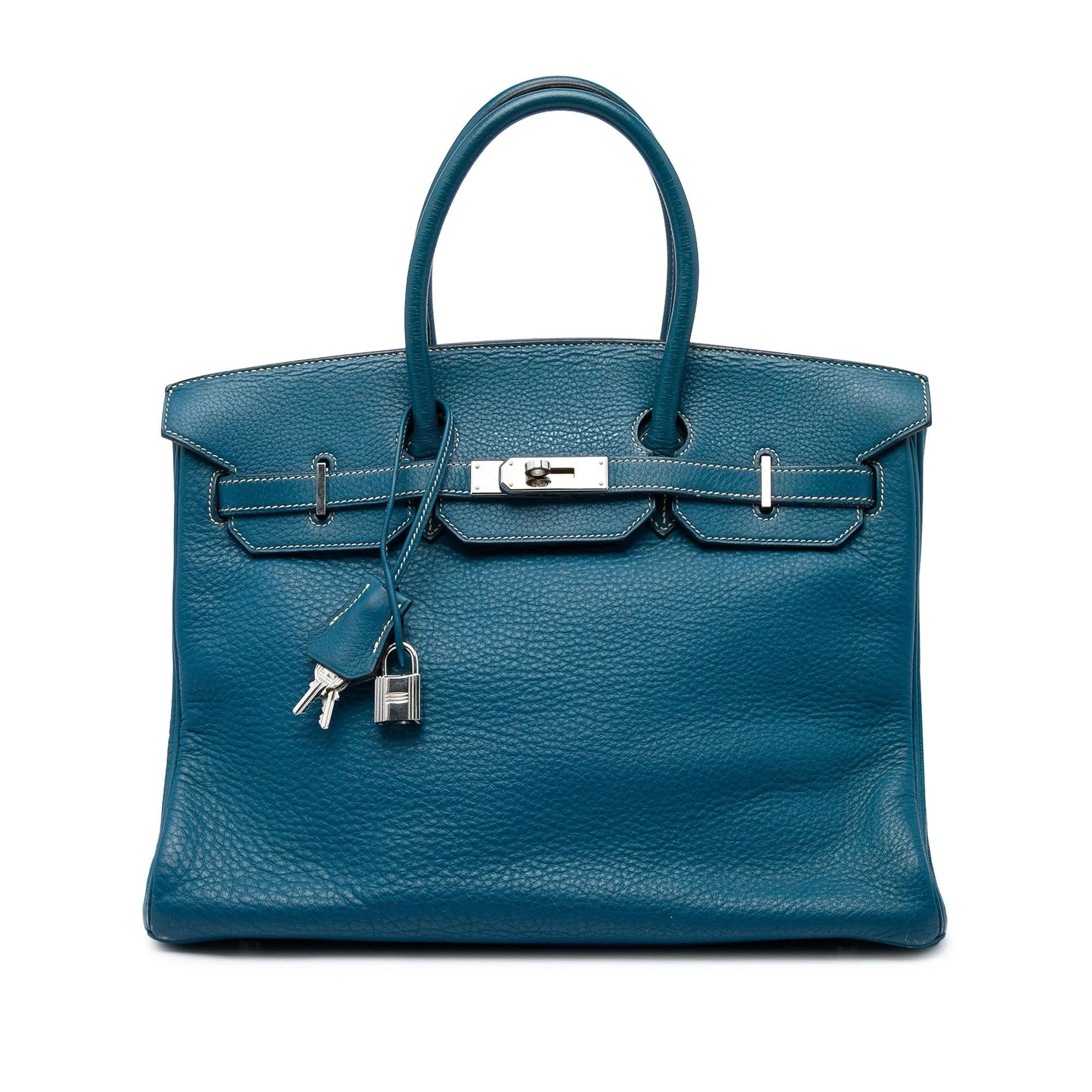 Hermes Birkin 35 Handbag Bleu Jean Clemence Leather 2003