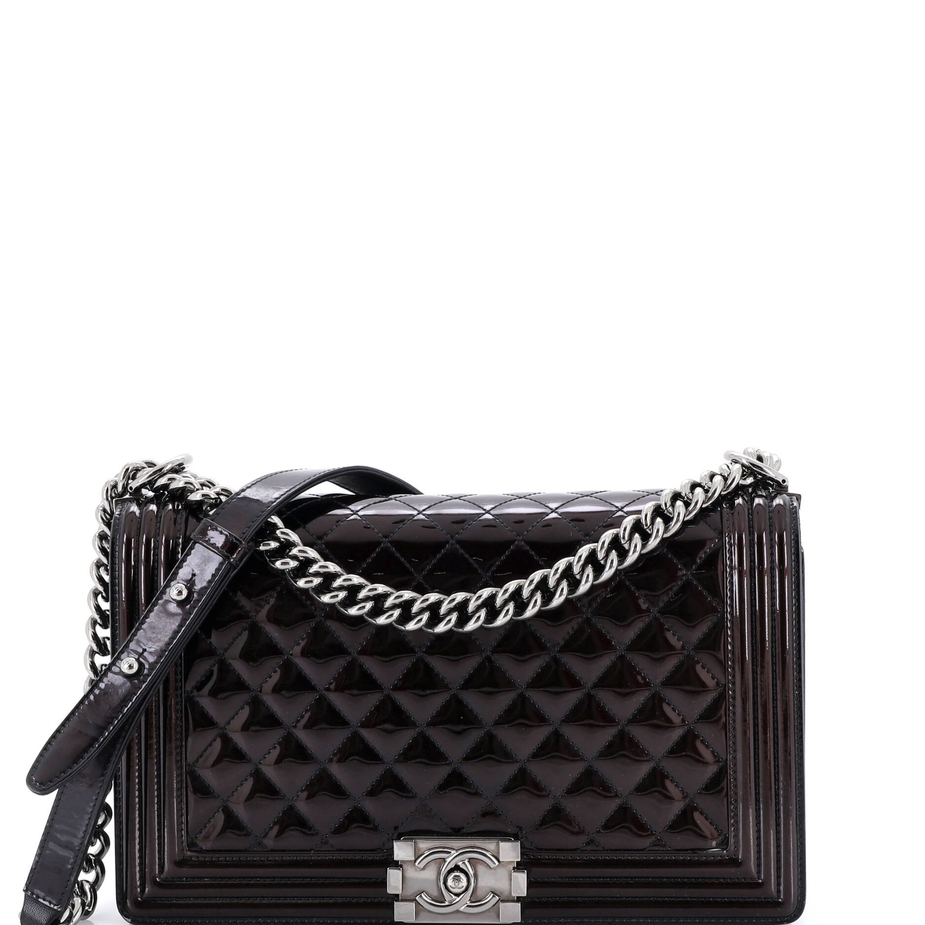 Chanel Boy Flap Bag Quilted Patent New Medium