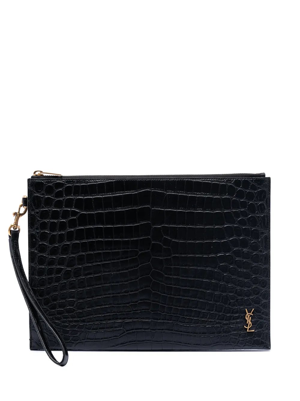 2021 Croc Embossed Leather Tiny Monogram Zipped Tablet Holder clutch bag