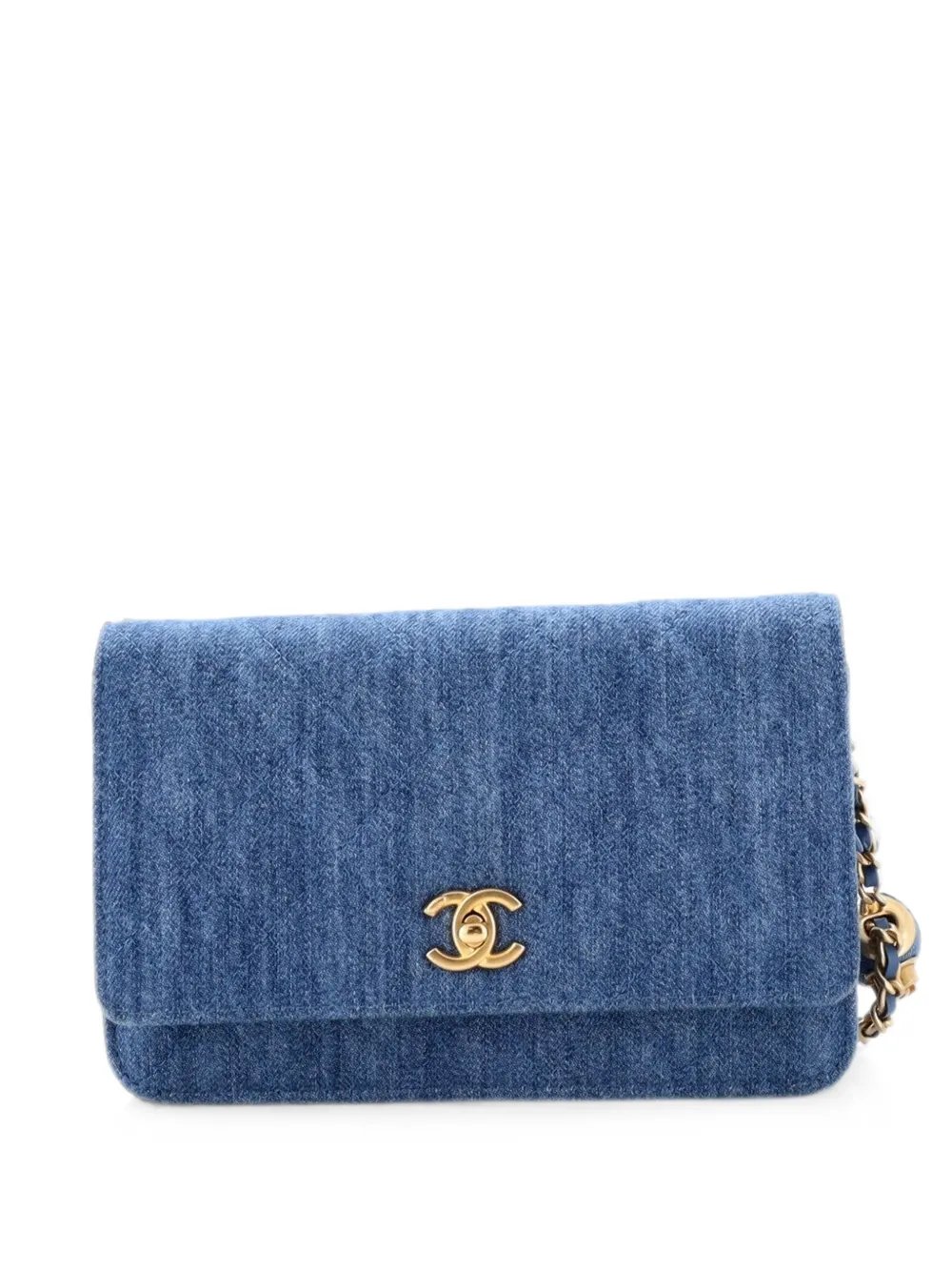 Pearl Crush Wallet on Chain Quilted Denim crossbody bag