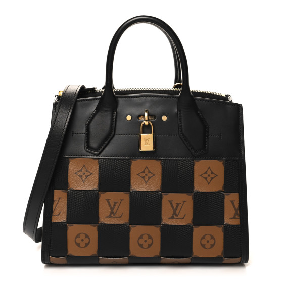 Louis Vuitton Calfskin Monogram Damier Tressage City Steamer PM Black