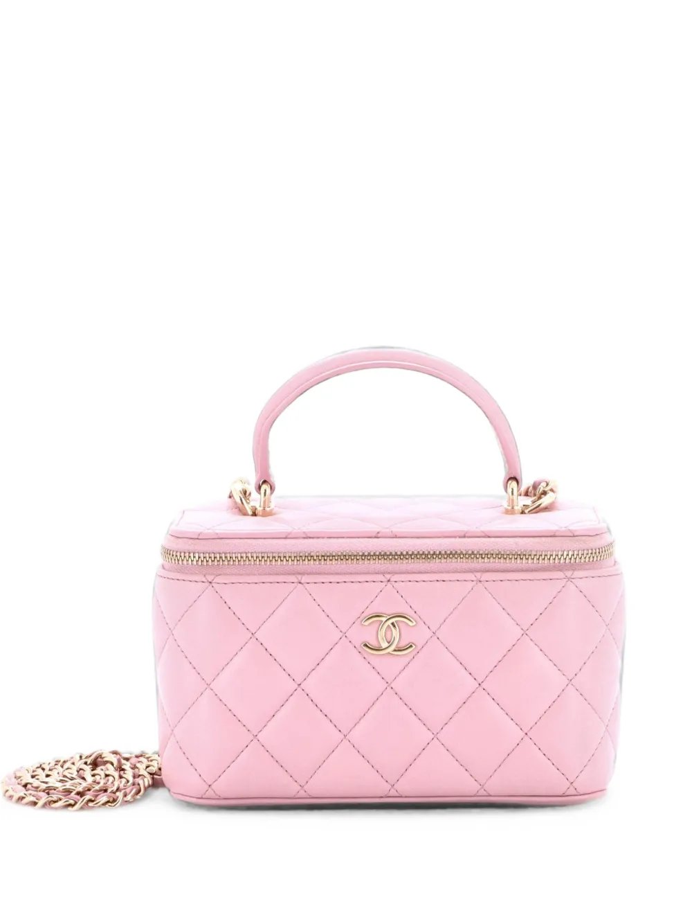 Classic Top Handle Vanity Case with Chain Quilted Lambskin Small crossbody bag