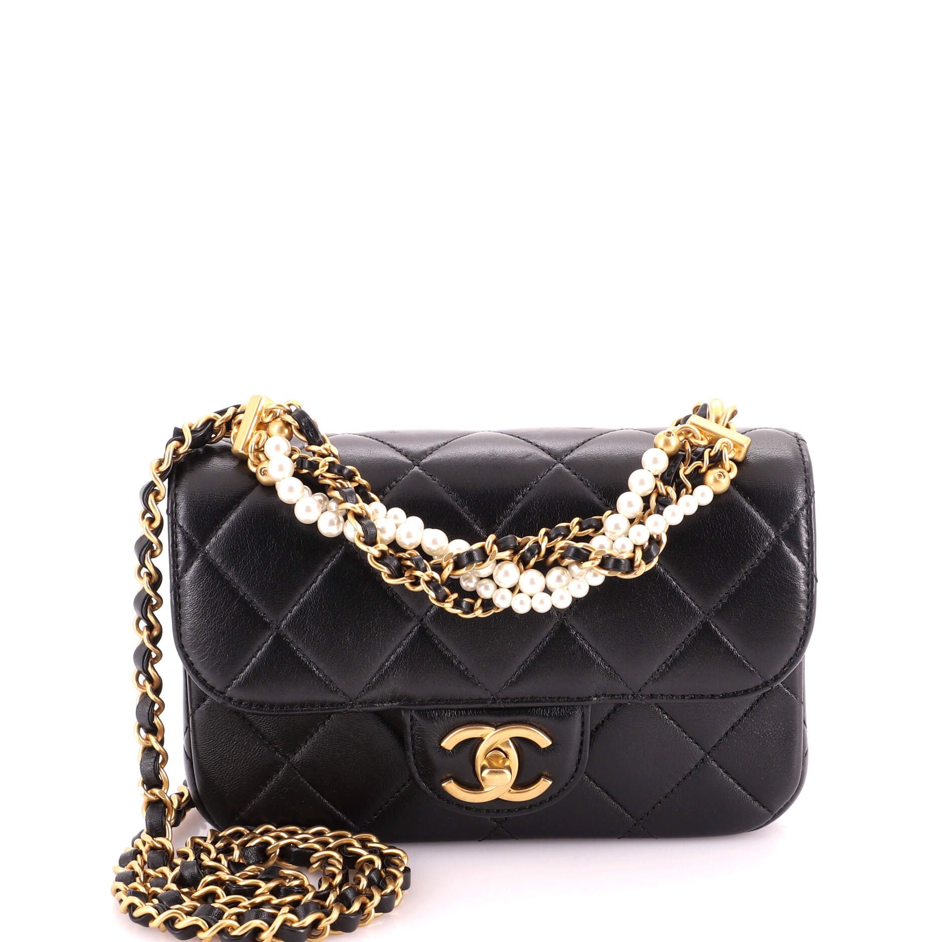 Pearl Twist Single Flap Bag Quilted Shiny Lambskin Mini