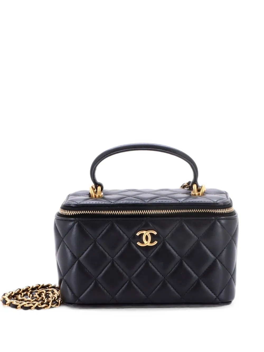 Classic Top Handle Vanity Case with Chain Quilted Lambskin Small crossbody bag