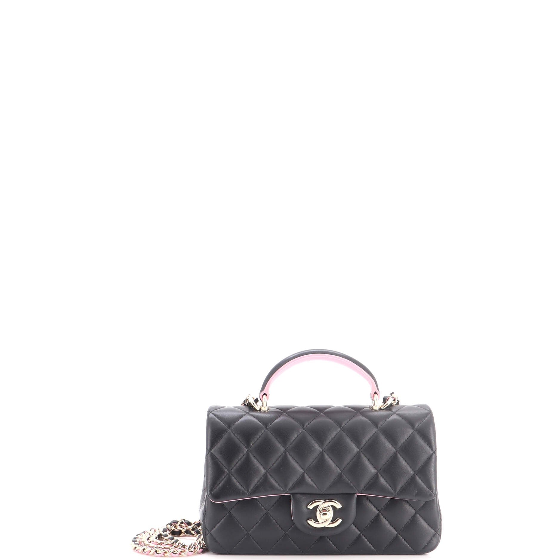 Classic Single Flap Top Handle Bag Quilted Lambskin Mini
