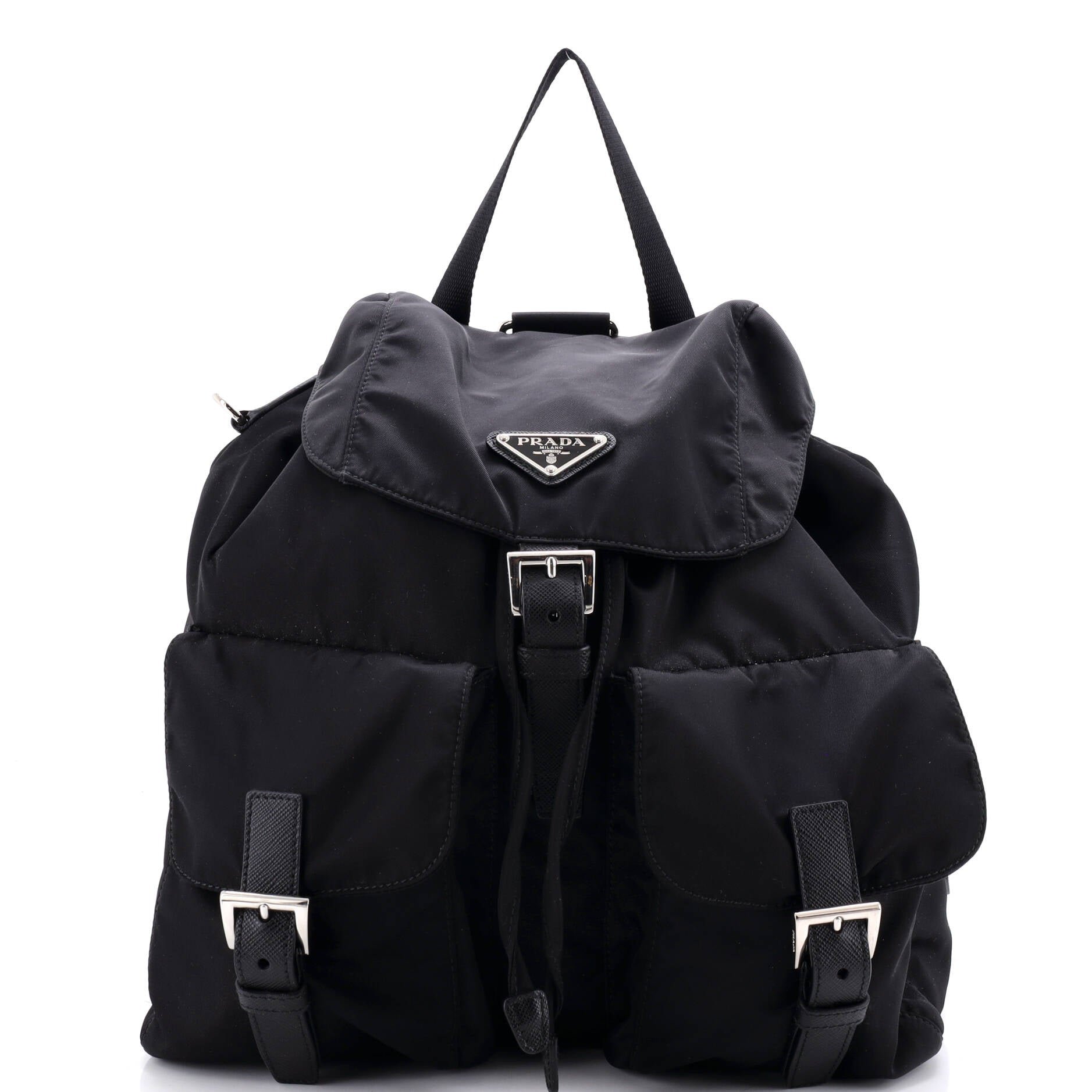 Double Front Pocket Backpack Re-Nylon with Leather Medium