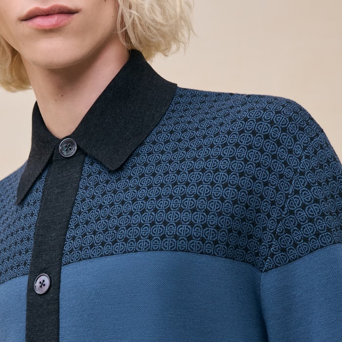 Bleu Turquin "Jacquard Maillons Mosaique" Buttoned Cardigan